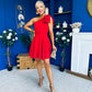 Whitney One Shoulder Bow Detail Mini Dress Red