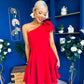 Whitney One Shoulder Bow Detail Mini Dress Red