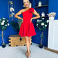 Whitney One Shoulder Bow Detail Mini Dress Red
