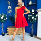 Whitney One Shoulder Bow Detail Mini Dress Red