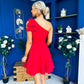 Whitney One Shoulder Bow Detail Mini Dress Red