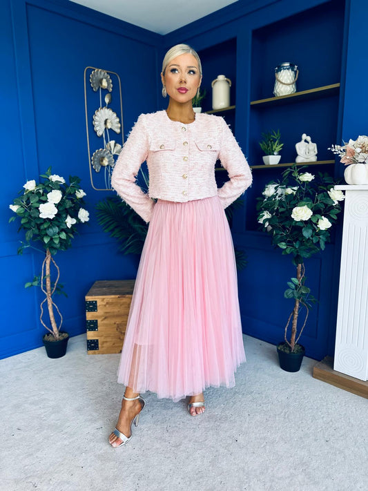 Celine Detailed Tulle Skirt Pink