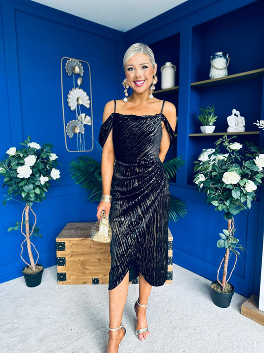 Camila Velvet Foil Midi Dress Gold and Black