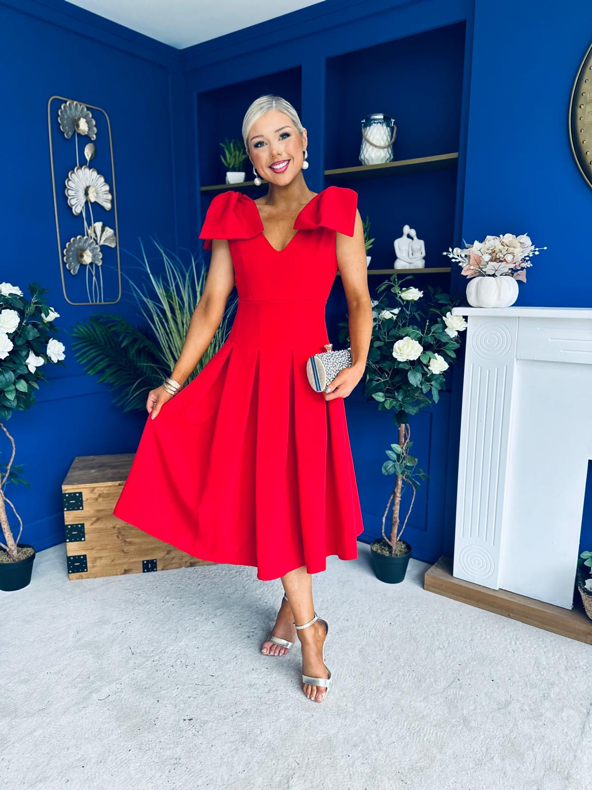 Matilda Bow Detail Occasion Dress Red