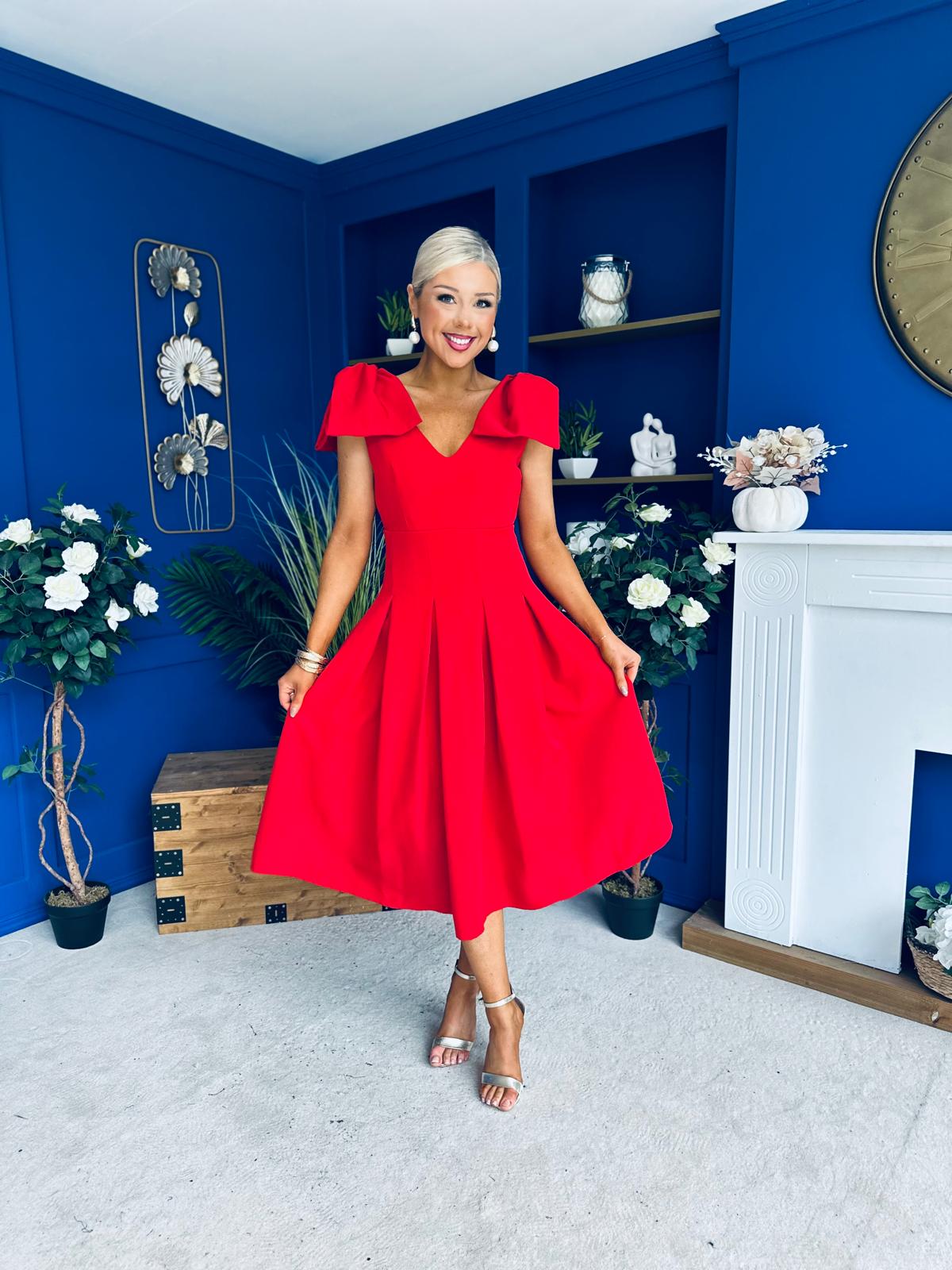 Matilda Bow Detail Occasion Dress Red