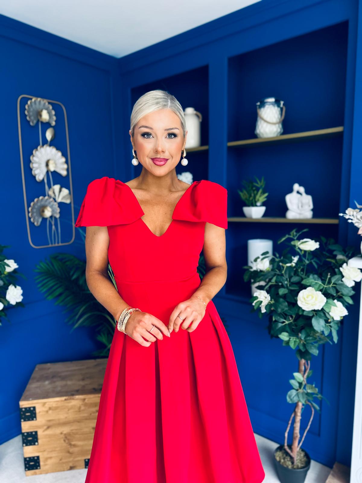 Matilda Bow Detail Occasion Dress Red