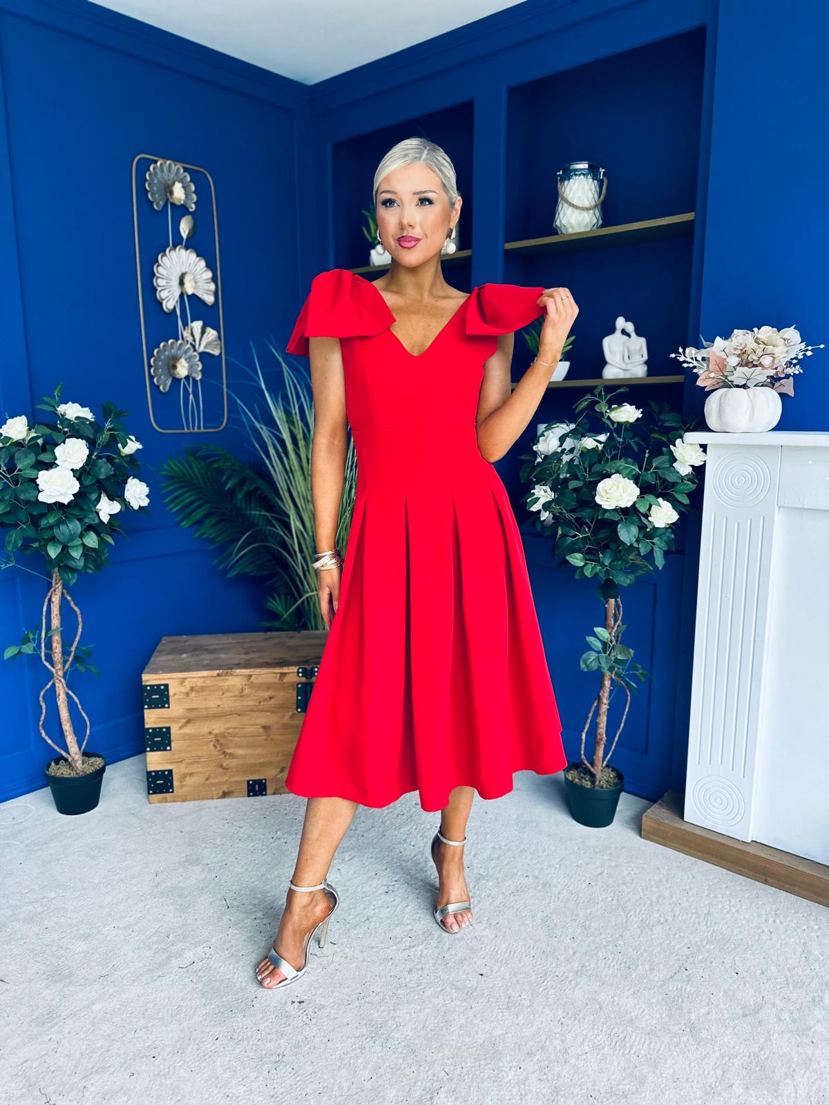 Matilda Bow Detail Occasion Dress Red