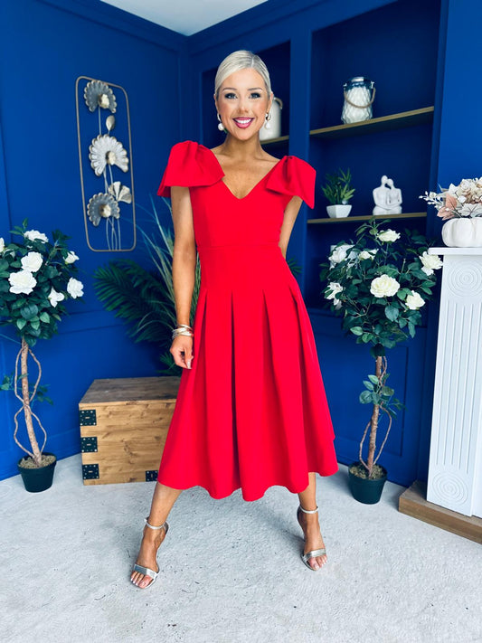 Matilda Bow Detail Occasion Dress Red
