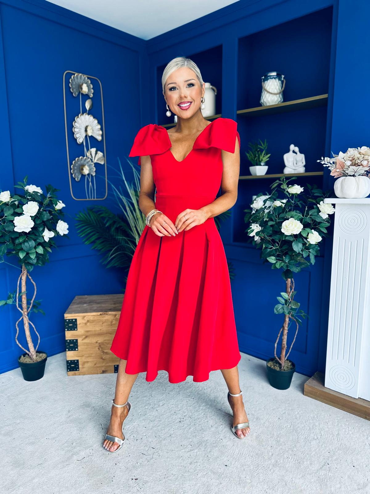 Matilda Bow Detail Occasion Dress Red