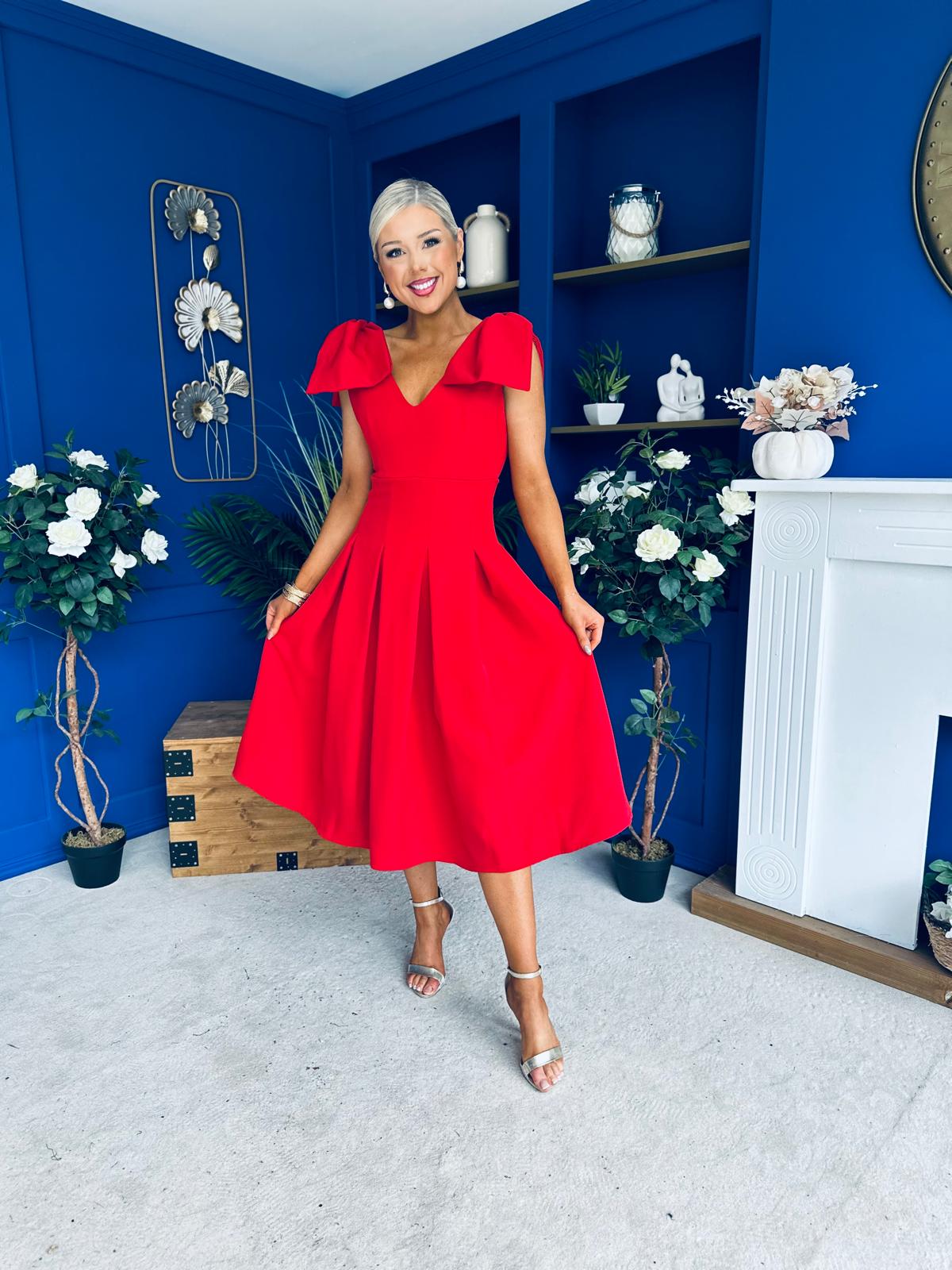 Matilda Bow Detail Occasion Dress Red