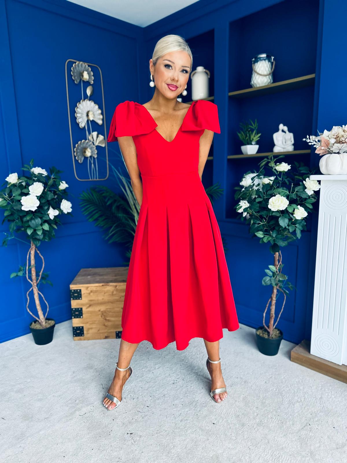 Matilda Bow Detail Occasion Dress Red