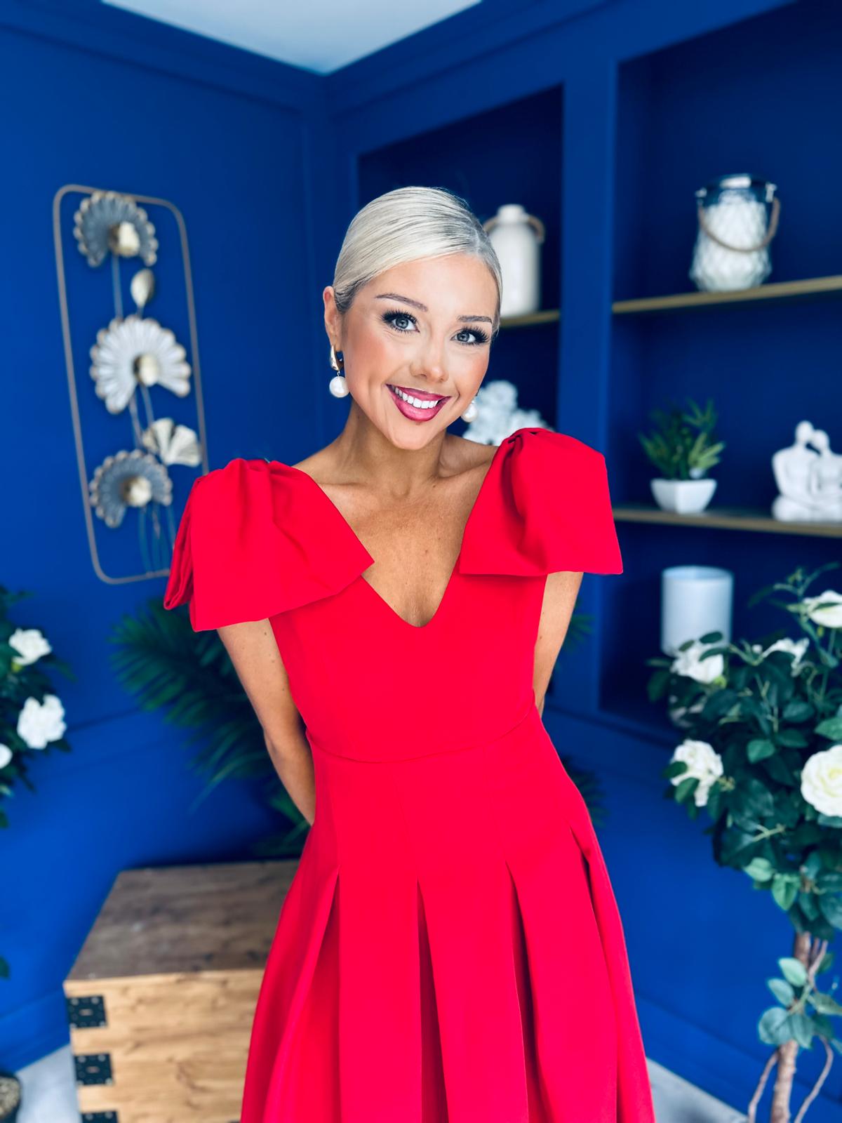 Matilda Bow Detail Occasion Dress Red