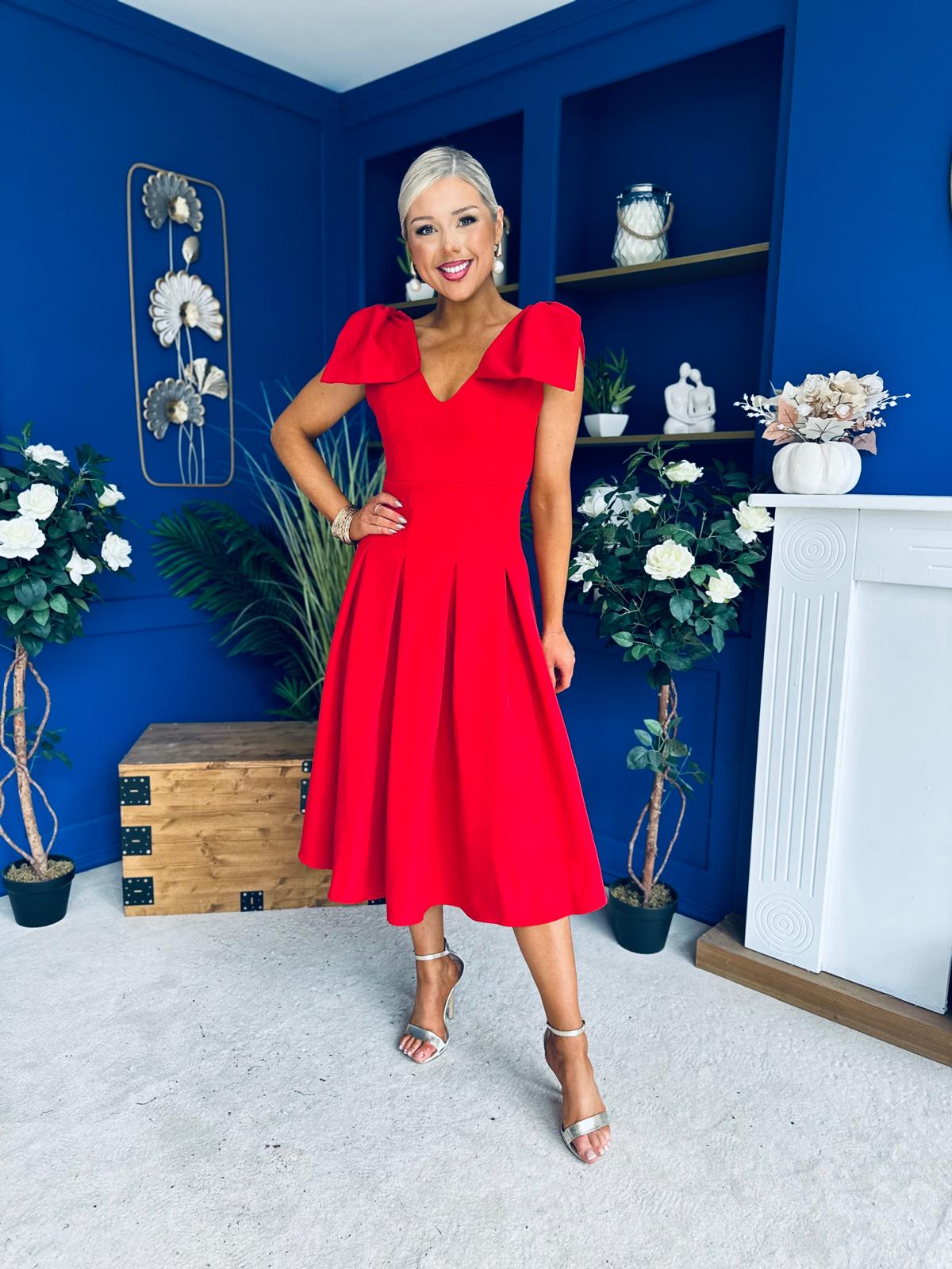 Matilda Bow Detail Occasion Dress Red