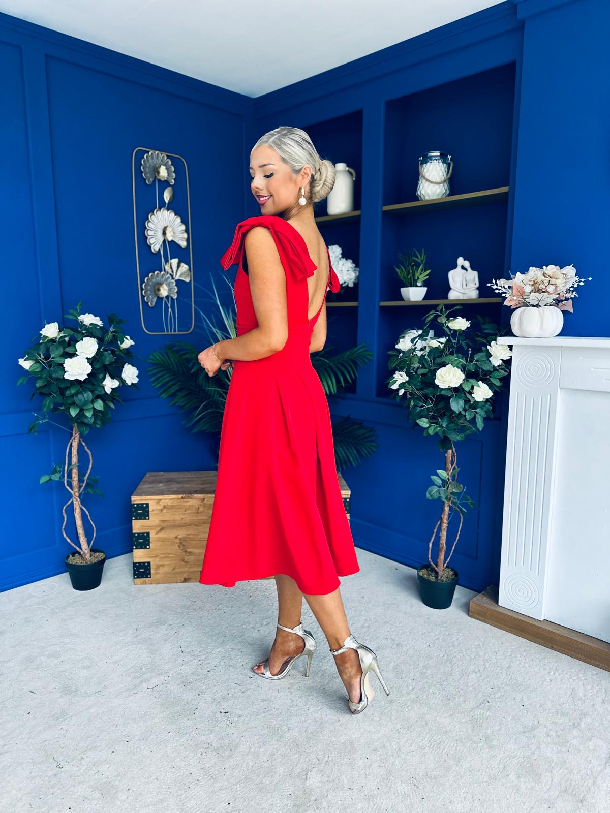 Matilda Bow Detail Occasion Dress Red