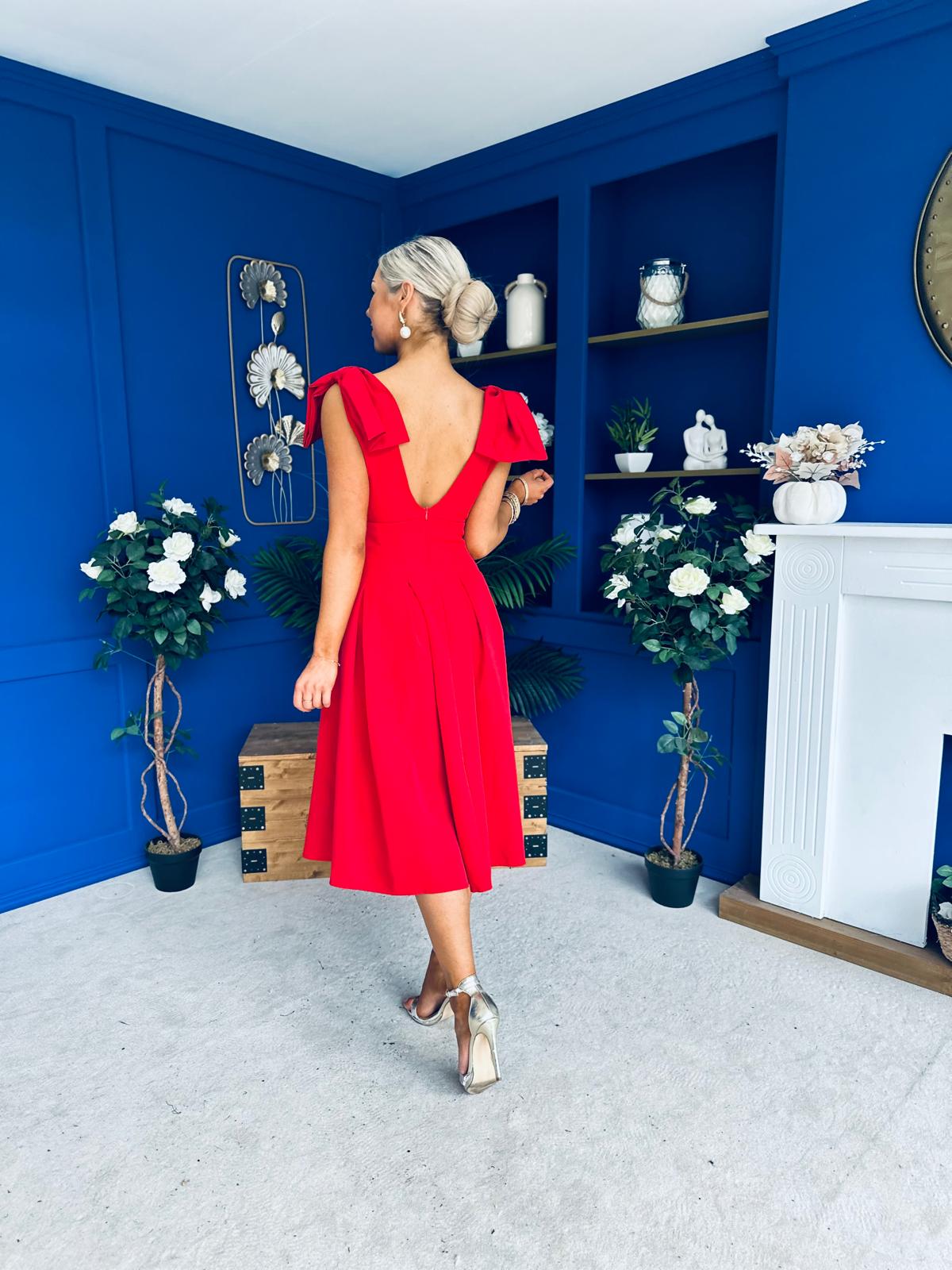 Matilda Bow Detail Occasion Dress Red