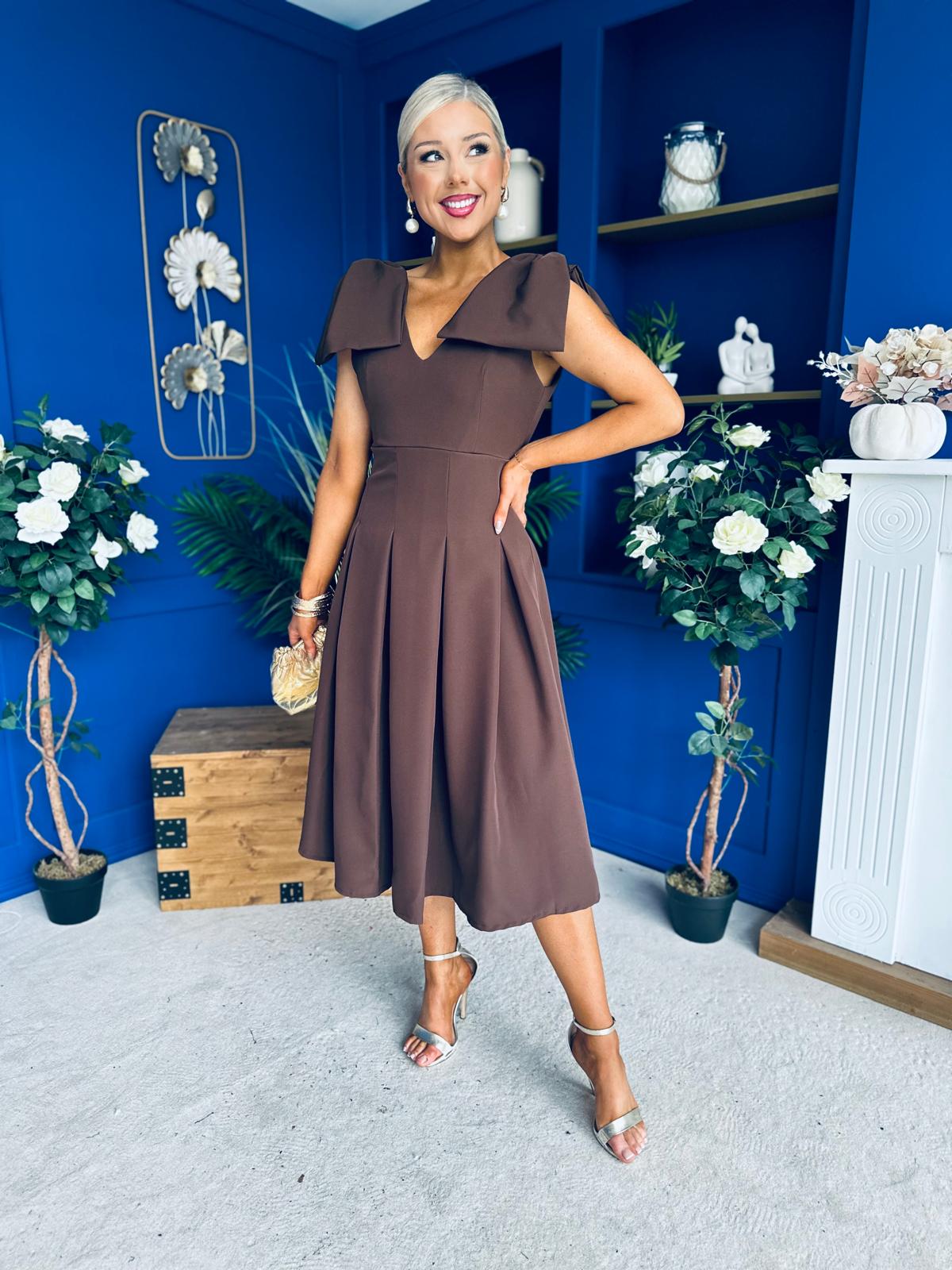 Matilda Bow Detail Occasion Dress Chocolate