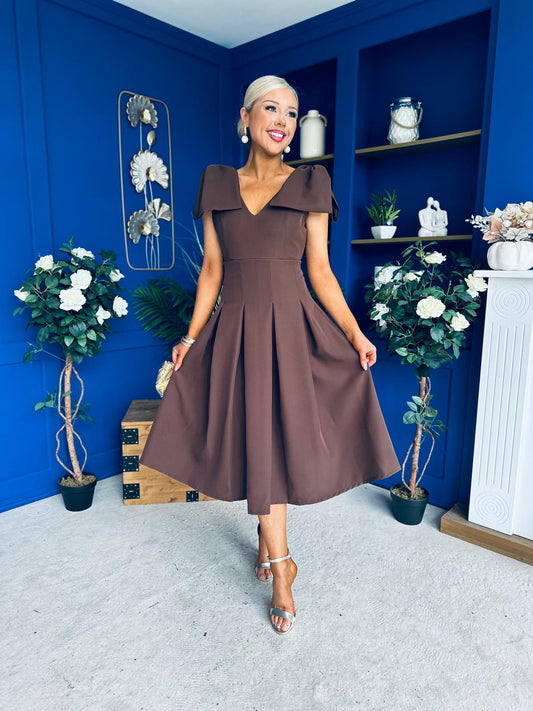 Matilda Bow Detail Occasion Dress Chocolate