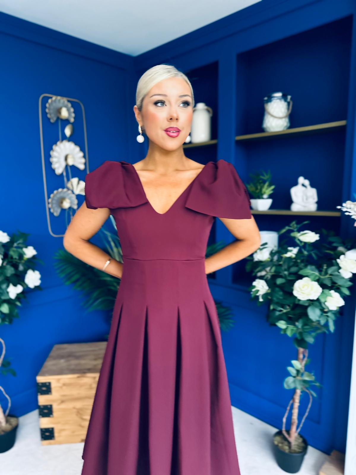 Matilda Bow Detail Occasion Dress Wine