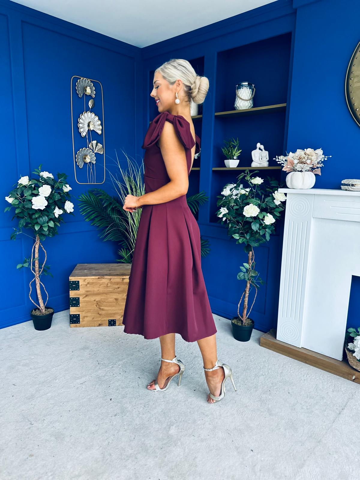 Matilda Bow Detail Occasion Dress Wine