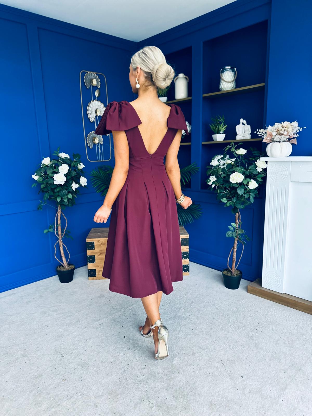 Matilda Bow Detail Occasion Dress Wine