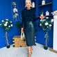 Jayne Faux Leather Long Sleeve Midi Dress Black