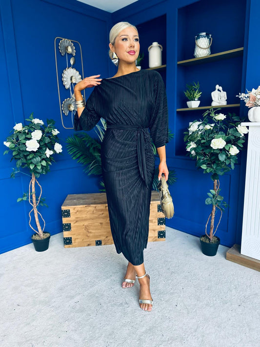 Vendy Off The Shoulder Ruched Detail Midi Dress Black