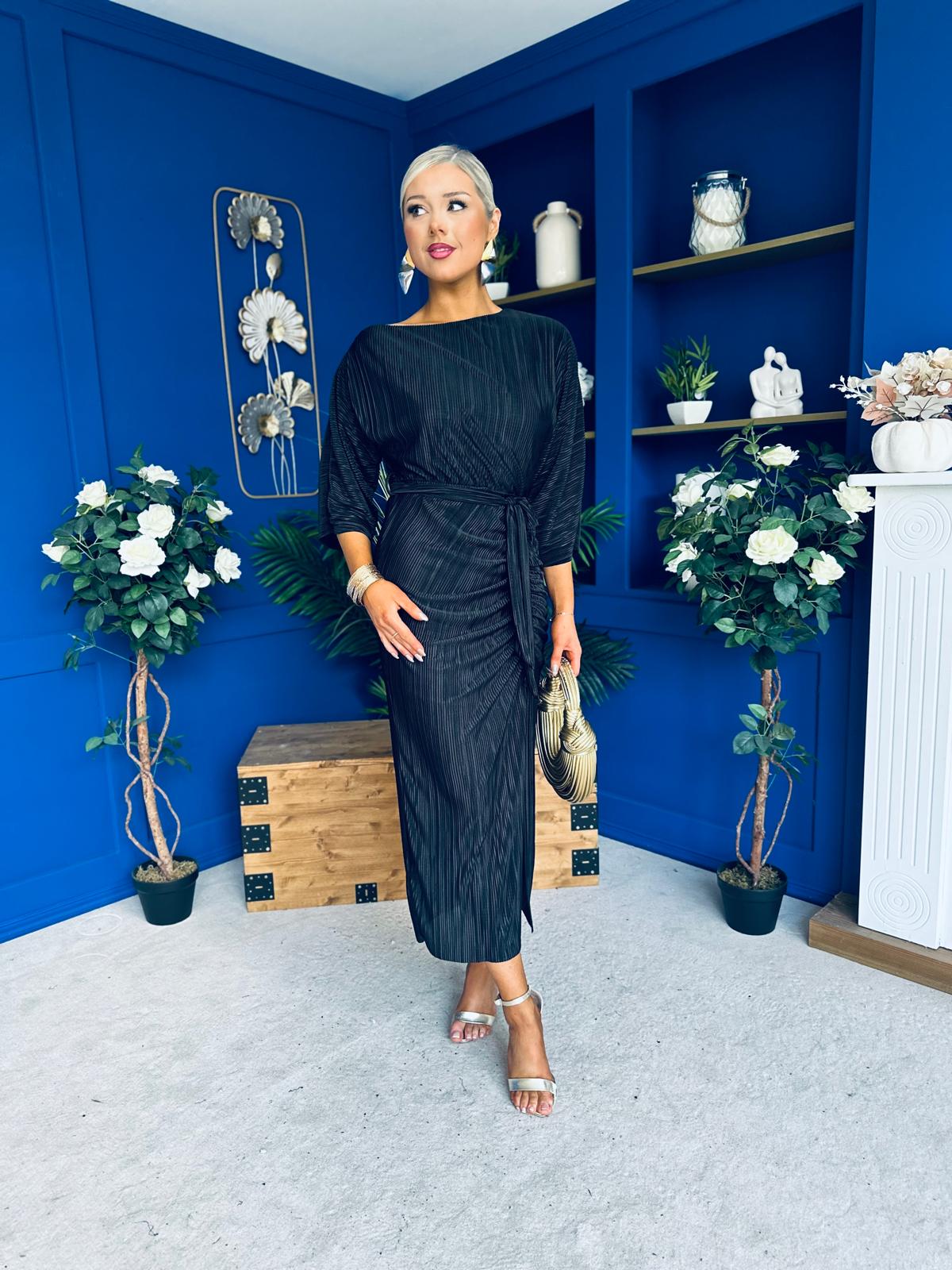 Vendy Off The Shoulder Ruched Detail Midi Dress Black