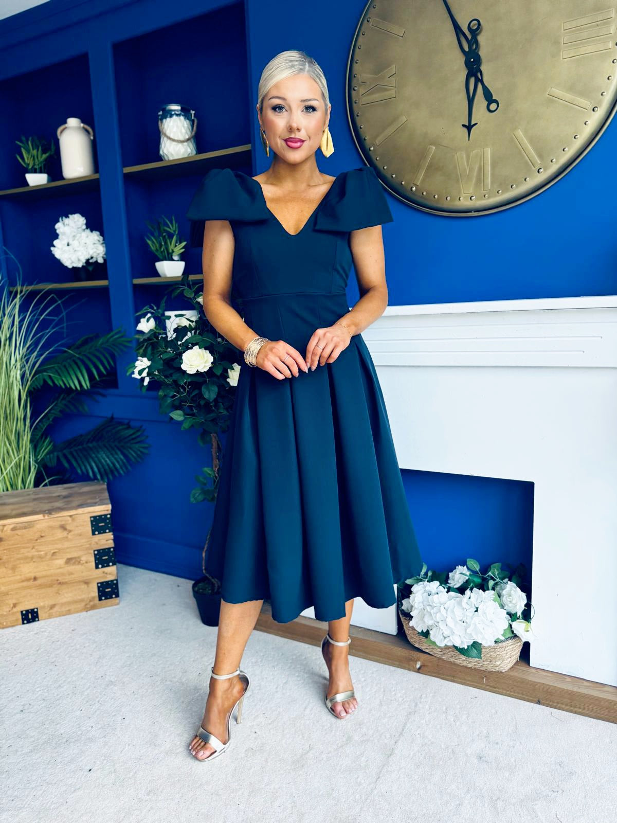 Matilda Bow Detail Occasion Dress Navy