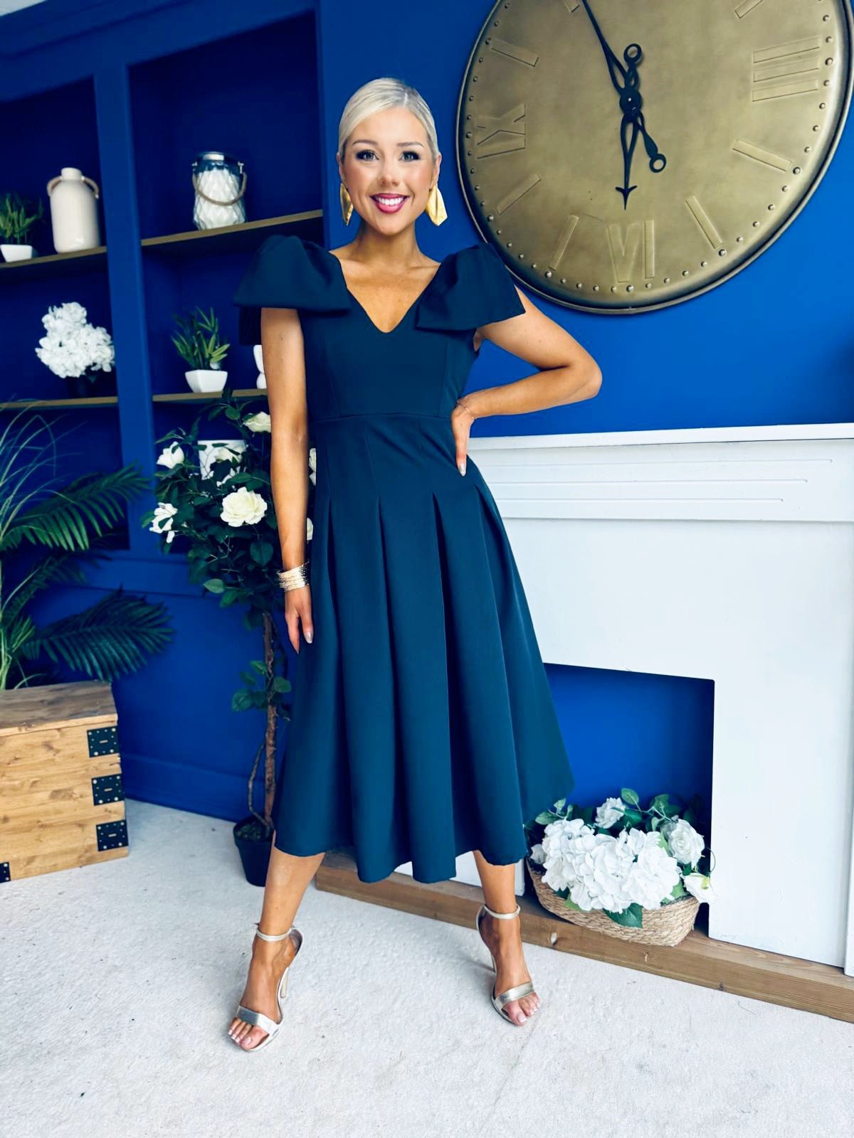 Matilda Bow Detail Occasion Dress Navy