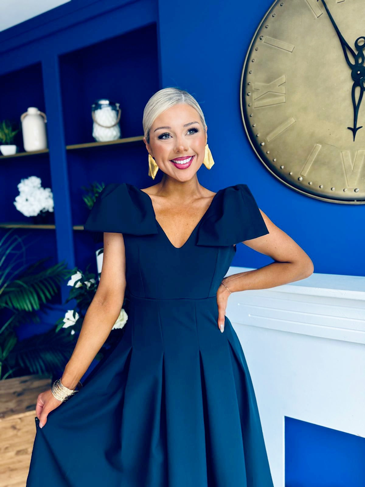 Matilda Bow Detail Occasion Dress Navy