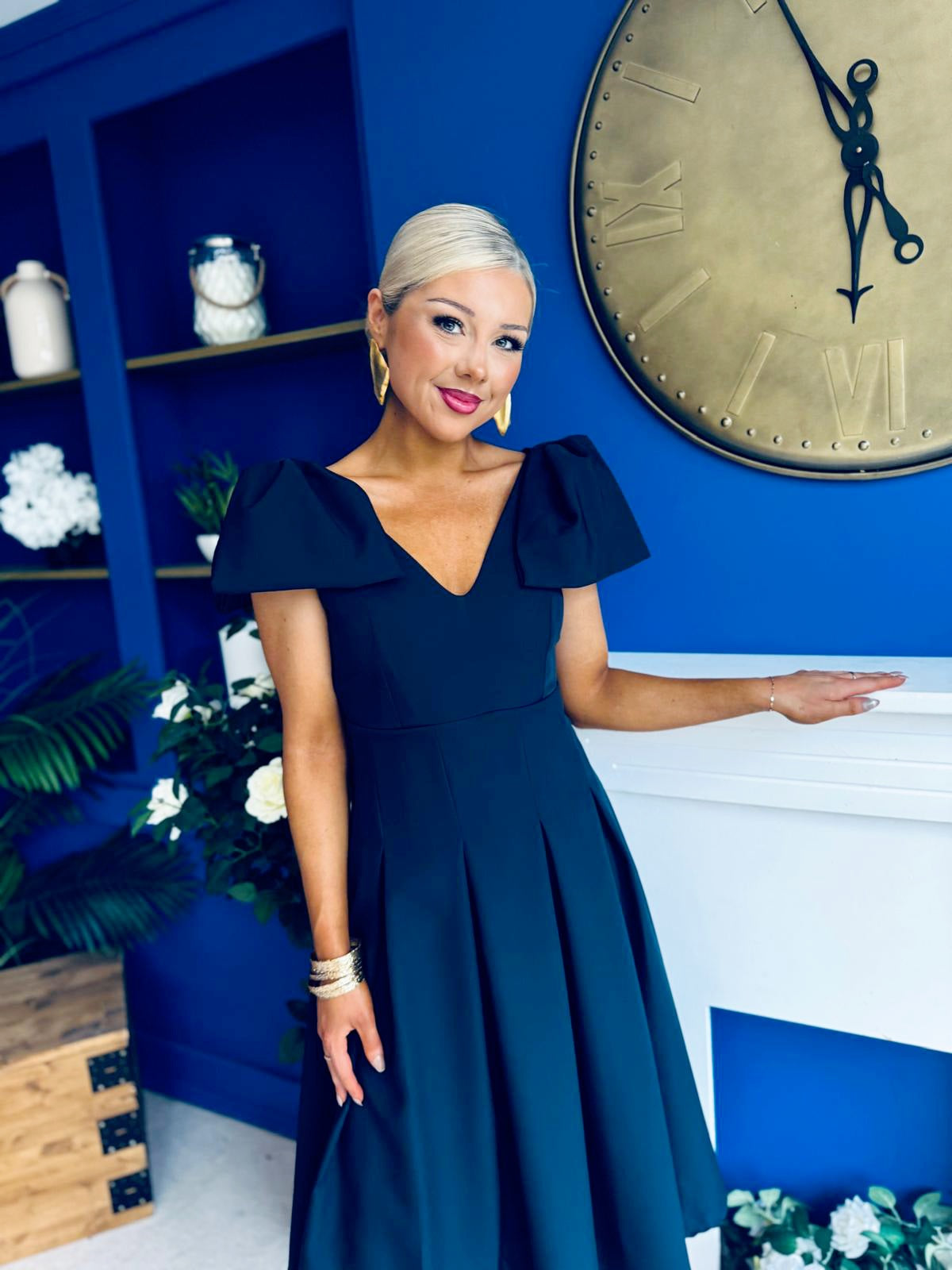 Matilda Bow Detail Occasion Dress Navy