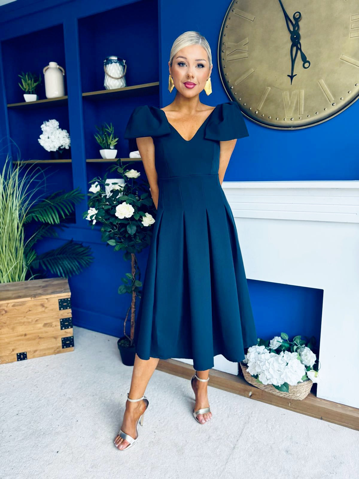 Matilda Bow Detail Occasion Dress Navy