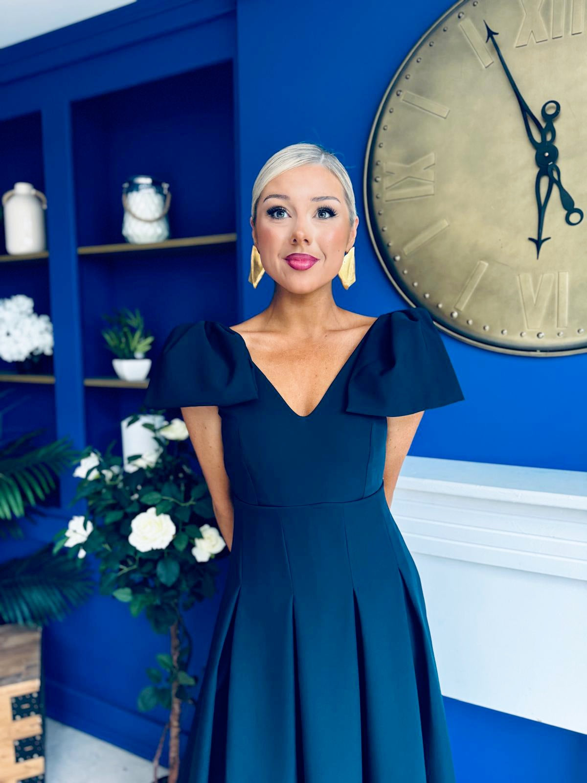 Matilda Bow Detail Occasion Dress Navy