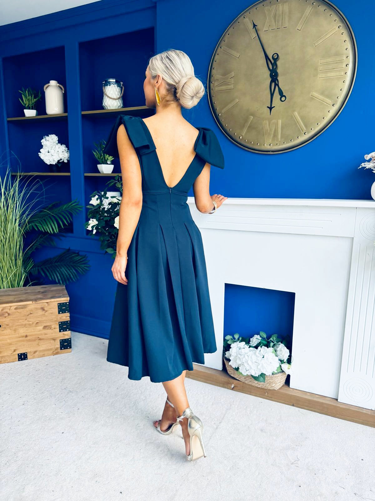 Matilda Bow Detail Occasion Dress Navy