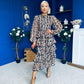 Arleen Crochet Trim Layered Skirt Midi Dress Leopard
