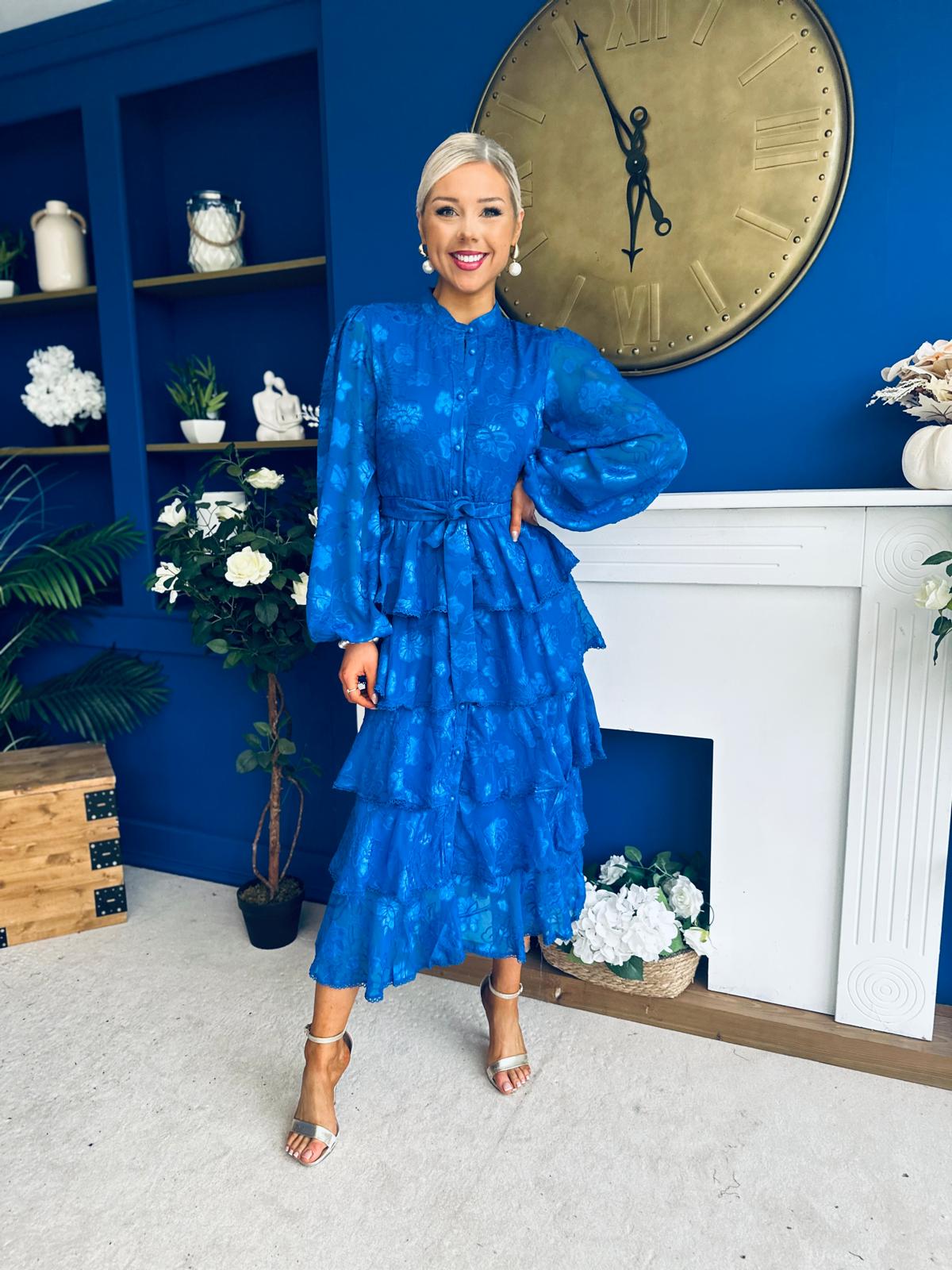 Hope Layered Detail Midi Dress Burnout Cobalt