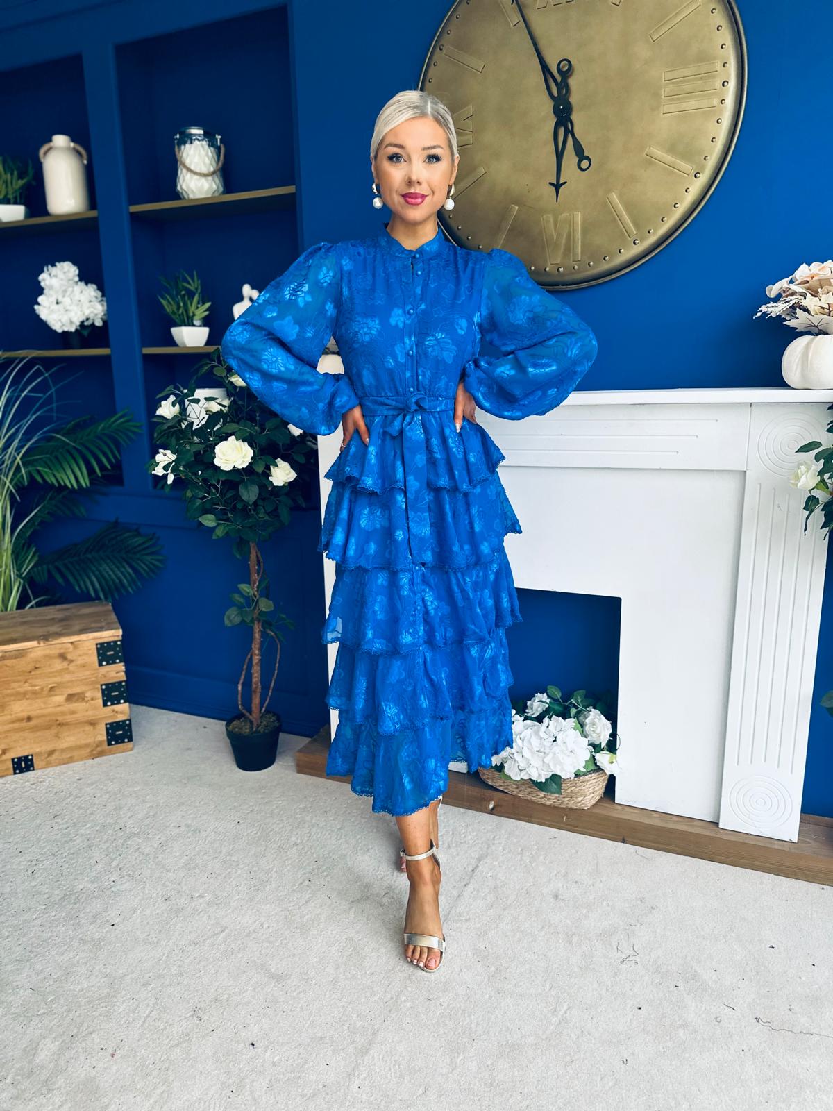 Hope Layered Detail Midi Dress Burnout Cobalt