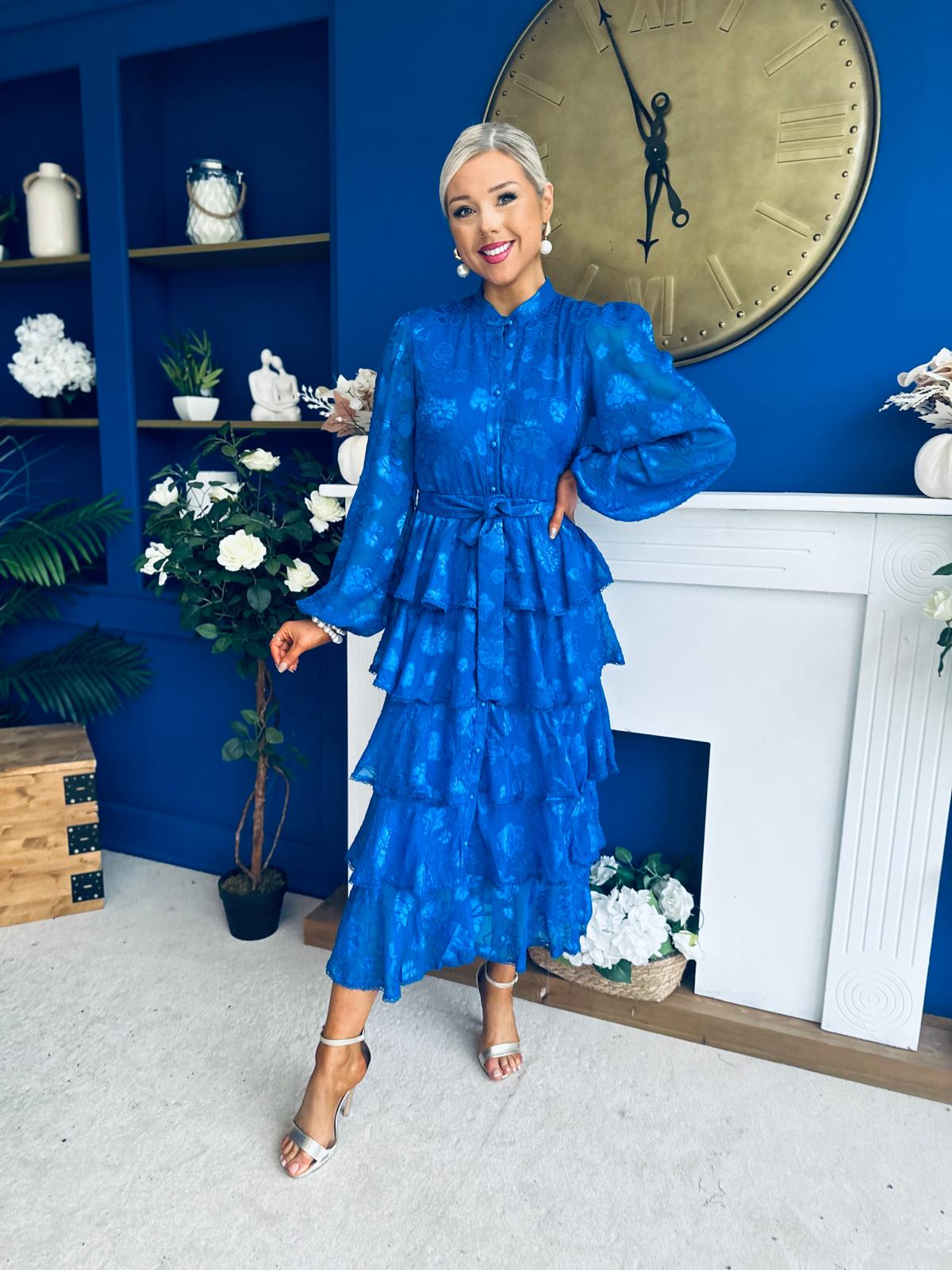 Hope Layered Detail Midi Dress Burnout Cobalt