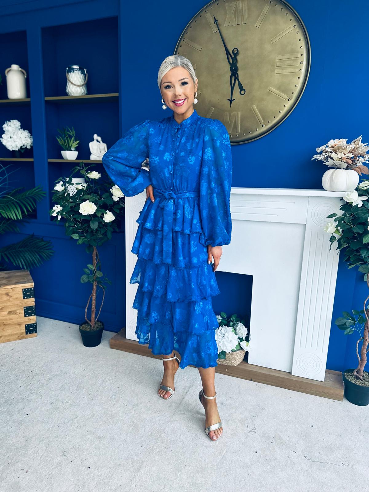 Hope Layered Detail Midi Dress Burnout Cobalt