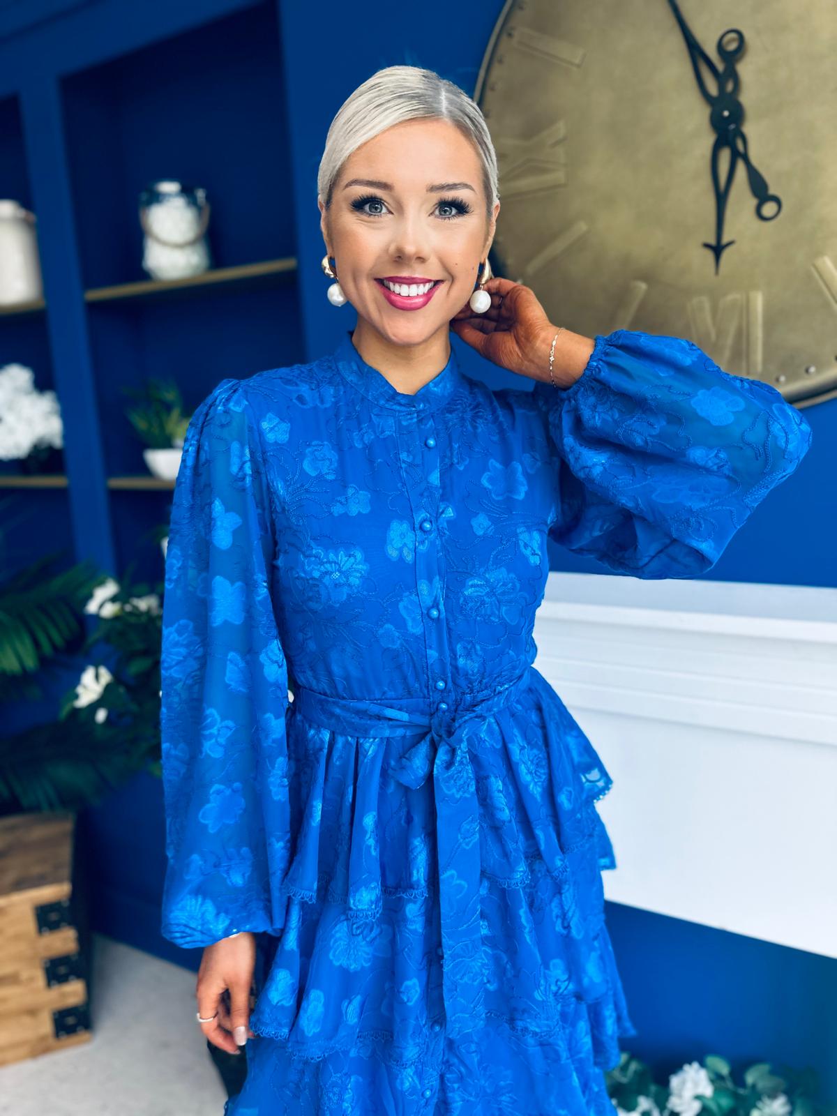 Hope Layered Detail Midi Dress Burnout Cobalt