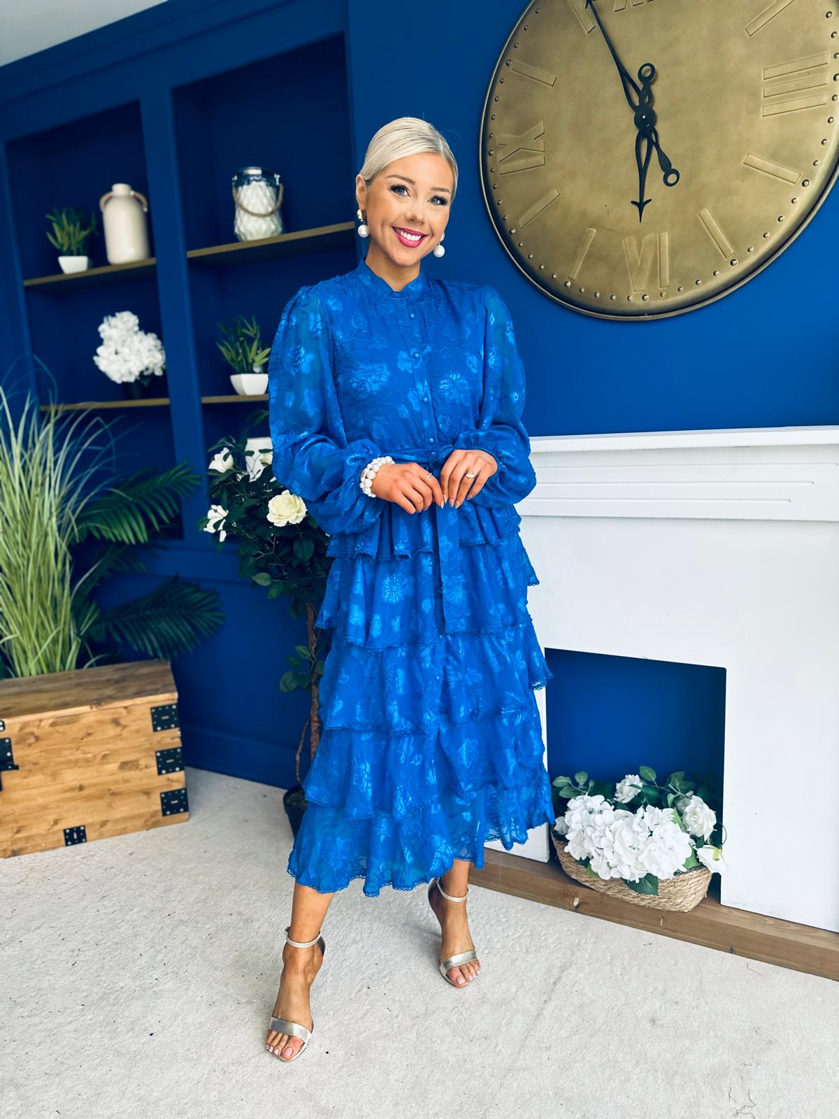 Hope Layered Detail Midi Dress Burnout Cobalt