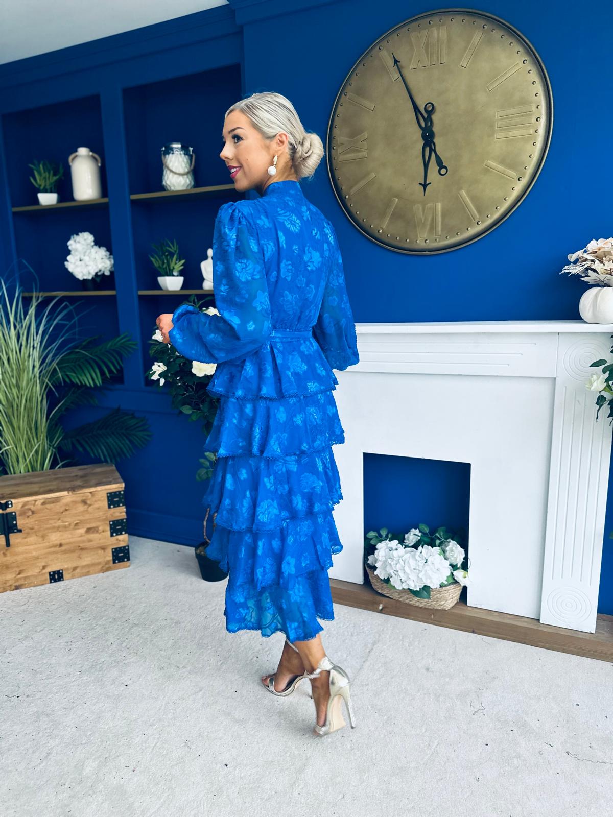 Hope Layered Detail Midi Dress Burnout Cobalt