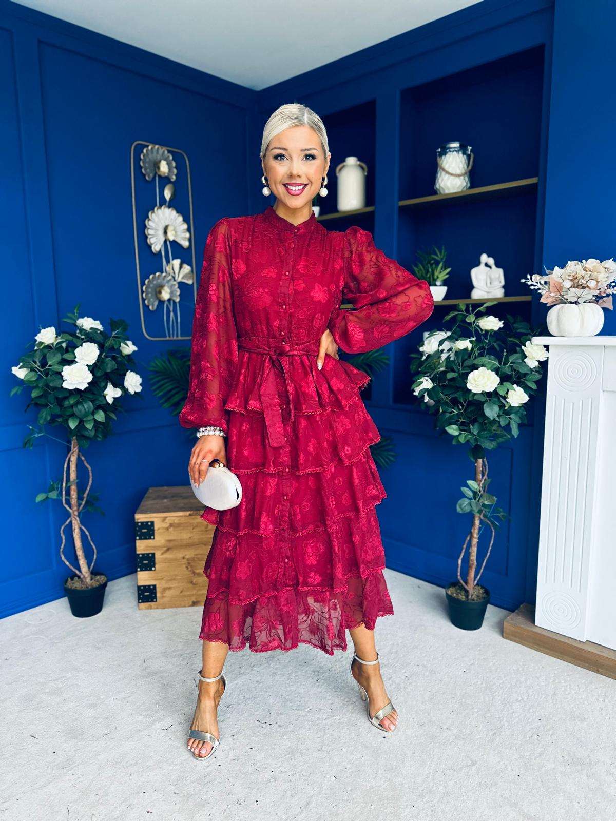 Hope Layered Detail Midi Dress Burnout Wine