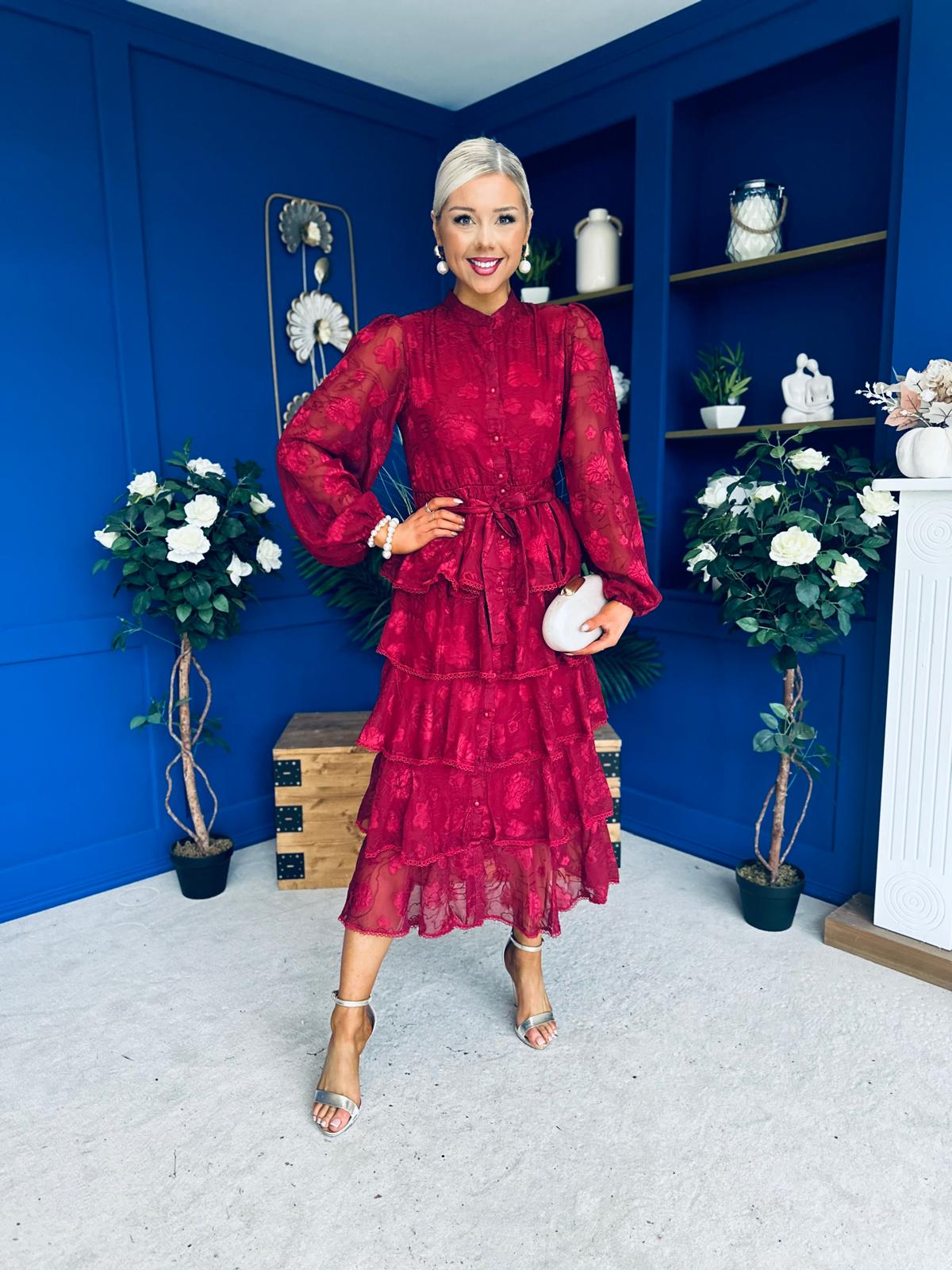 Hope Layered Detail Midi Dress Burnout Wine