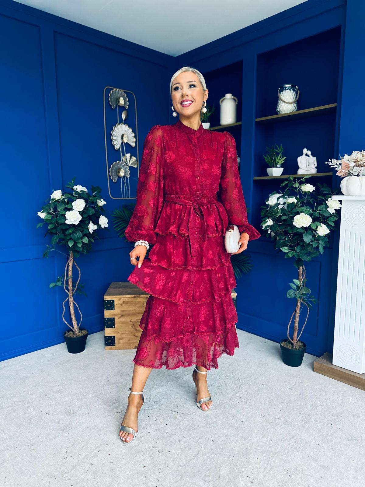 Hope Layered Detail Midi Dress Burnout Wine