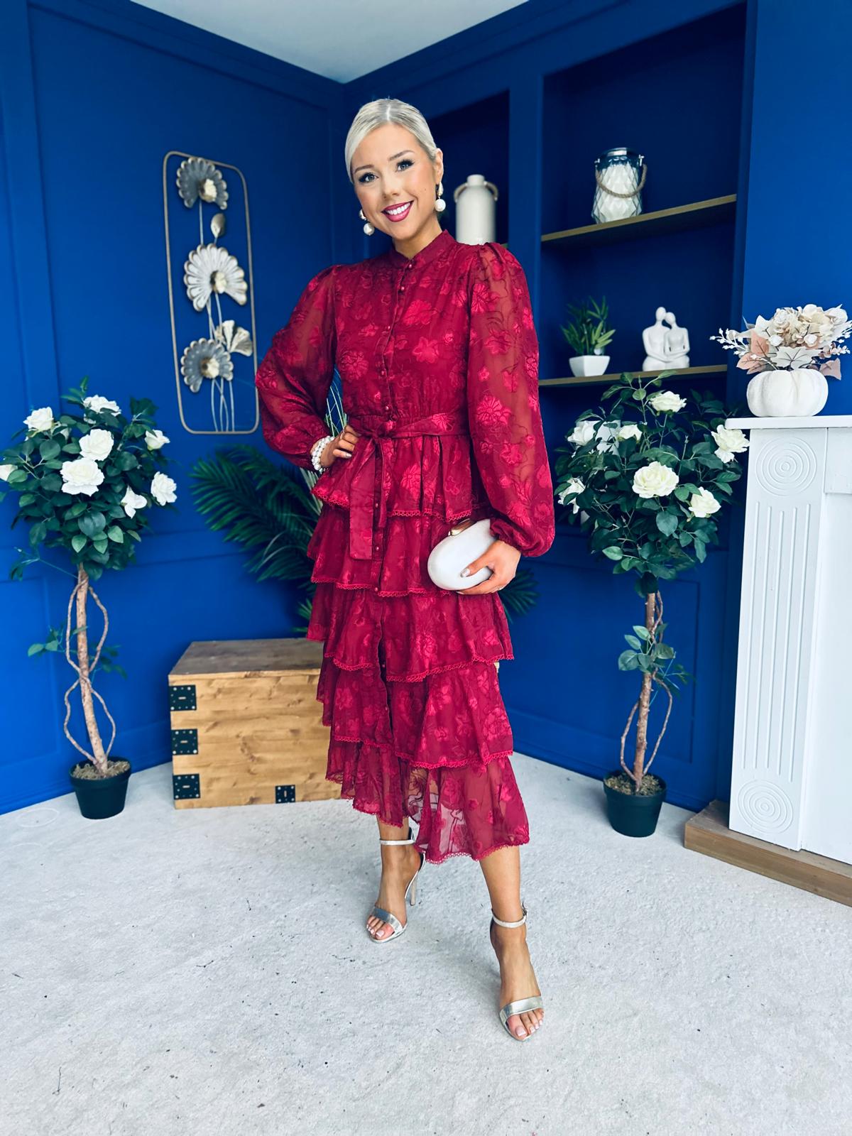 Hope Layered Detail Midi Dress Burnout Wine