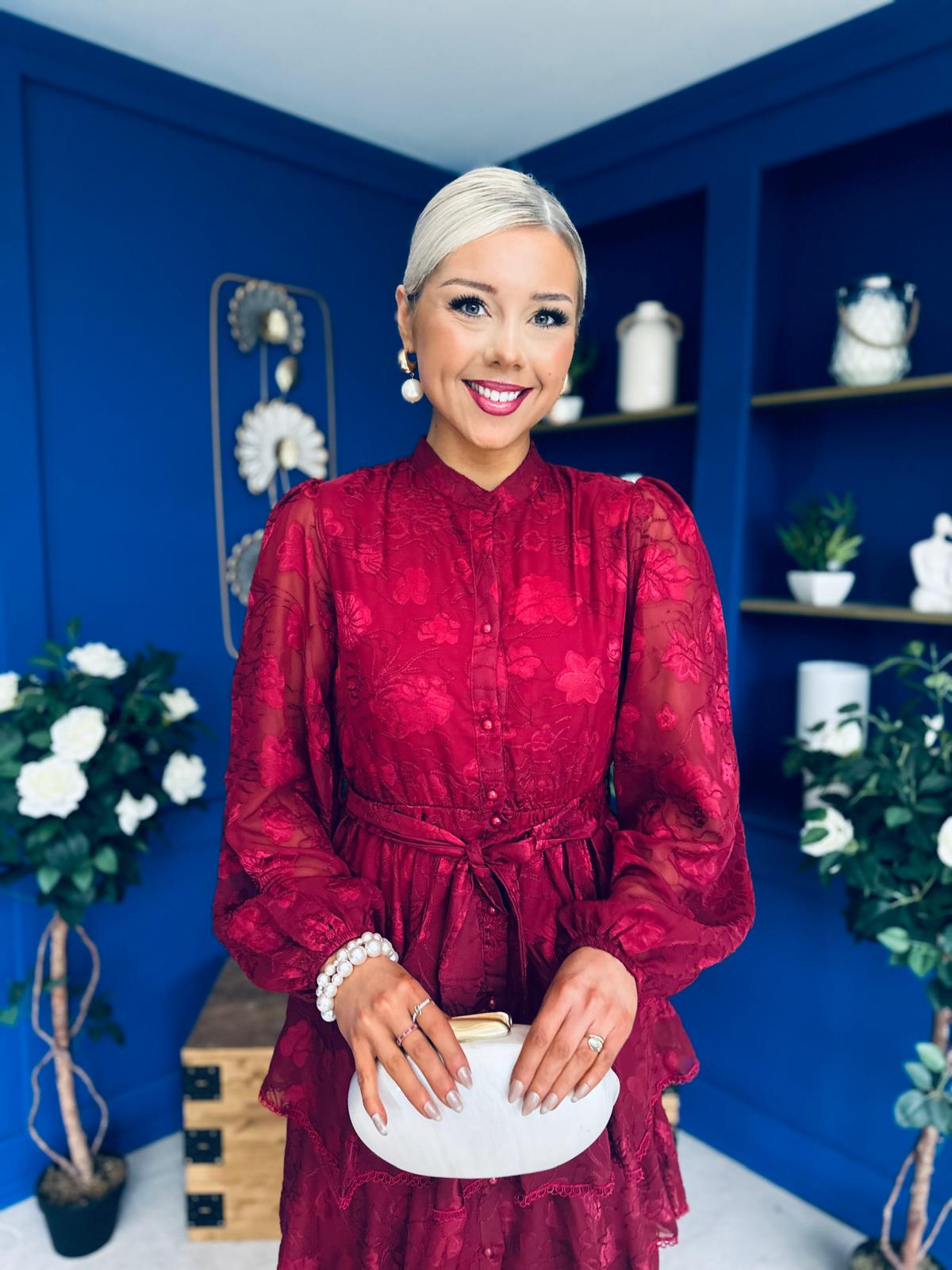 Hope Layered Detail Midi Dress Burnout Wine