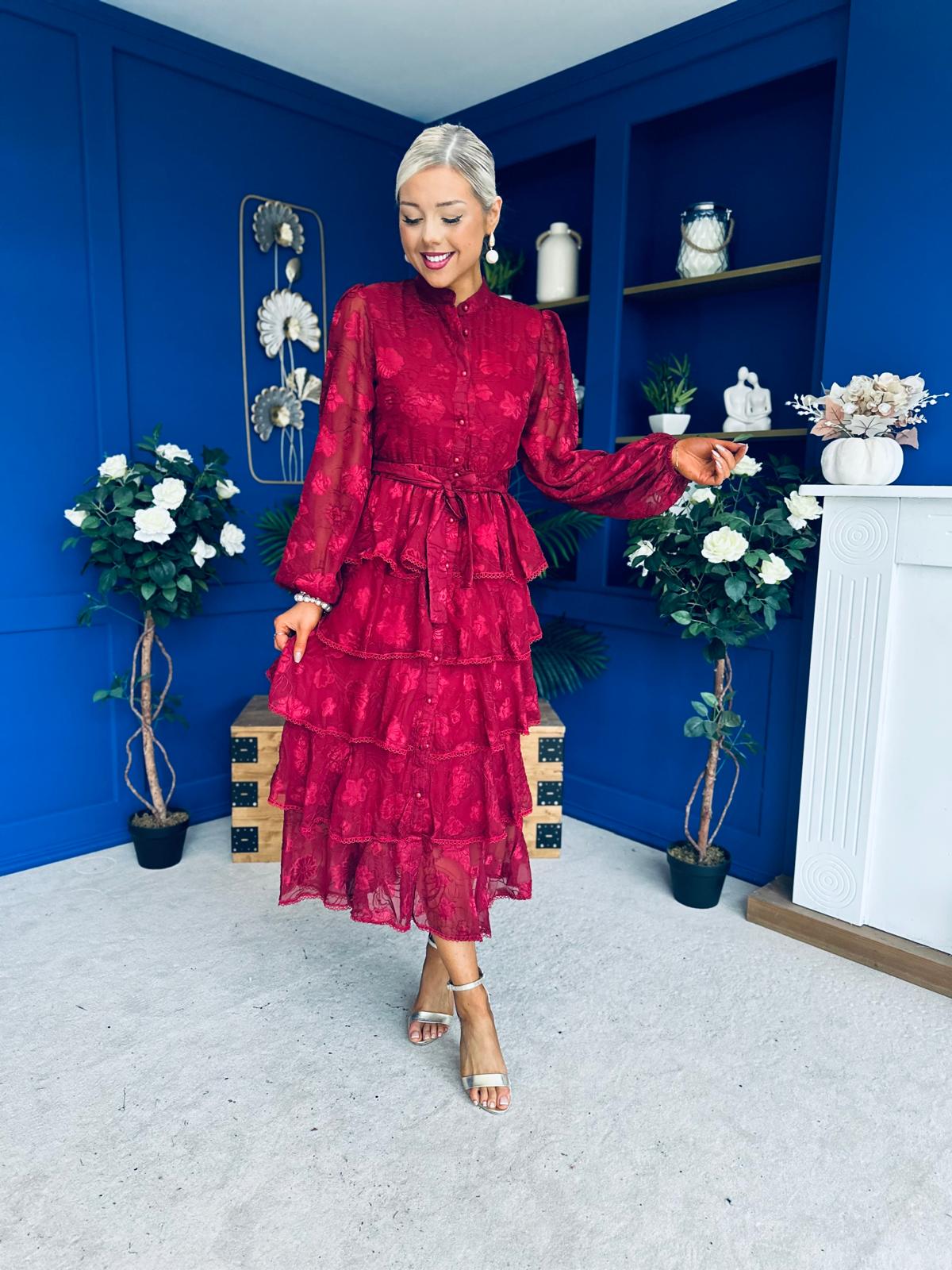 Hope Layered Detail Midi Dress Burnout Wine