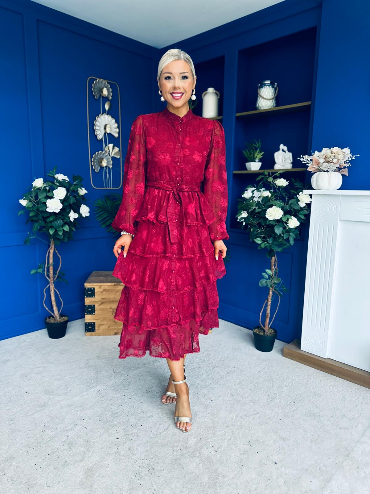 Hope Layered Detail Midi Dress Burnout Wine