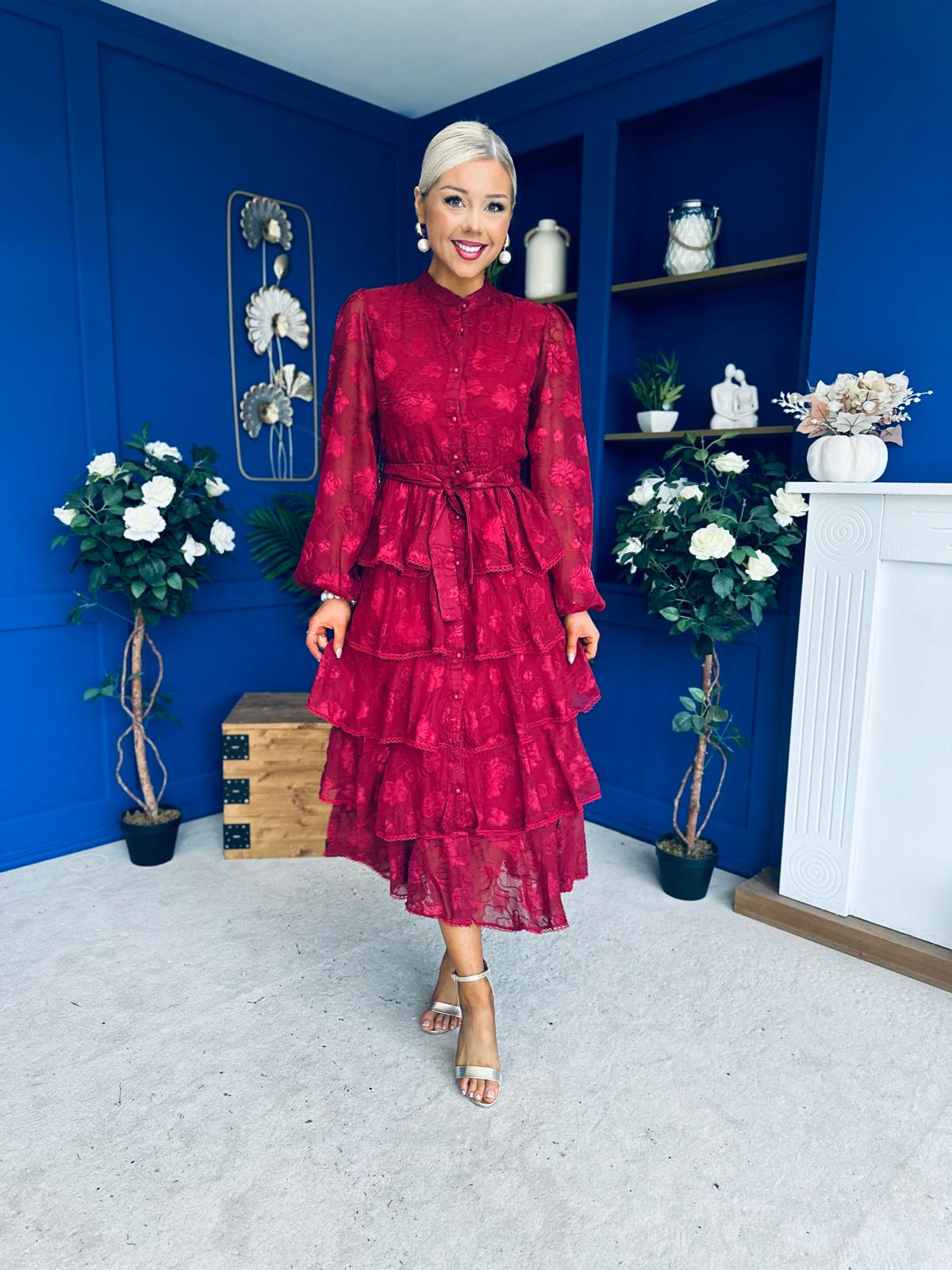 Hope Layered Detail Midi Dress Burnout Wine